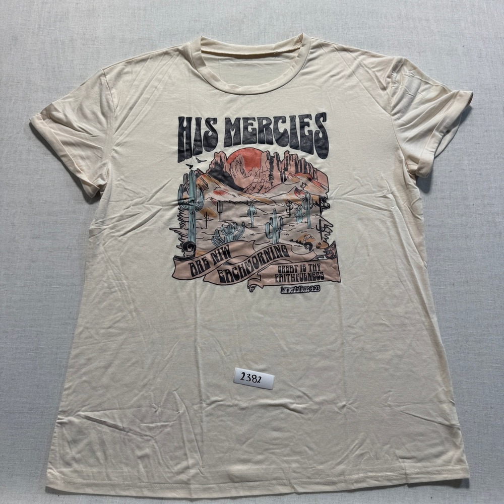 His Mercies Graphic Tee Womens Sz XXL Cream